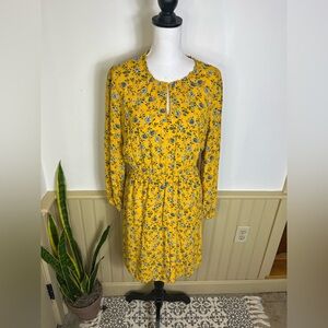 Old Navy Yellow Floral Long Sleeve Dress L Romantic Boho Cottagecore Teacher